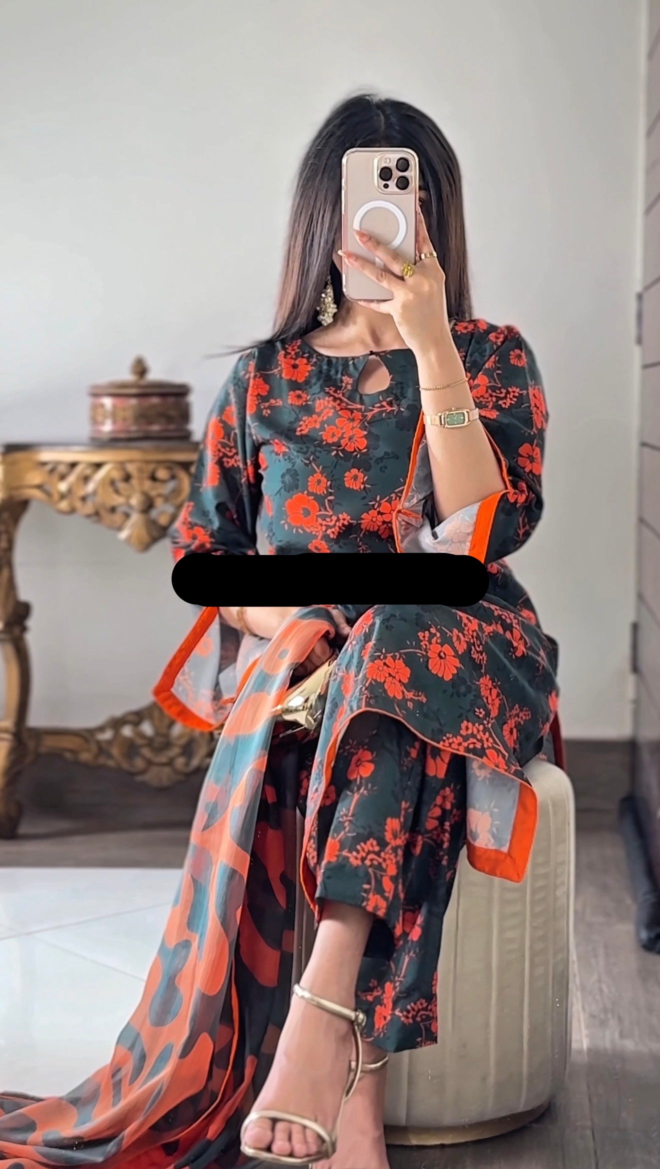 DIGITAL PRINTED SWISS LAWN 3pcs (GREEN&ORANGE)