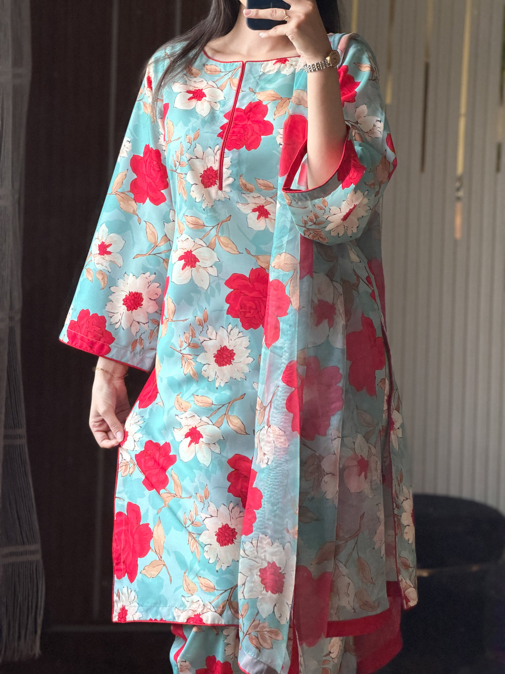 DIGITAL PRINTED SWISS LAWN 3pcs (RED FLORAL)