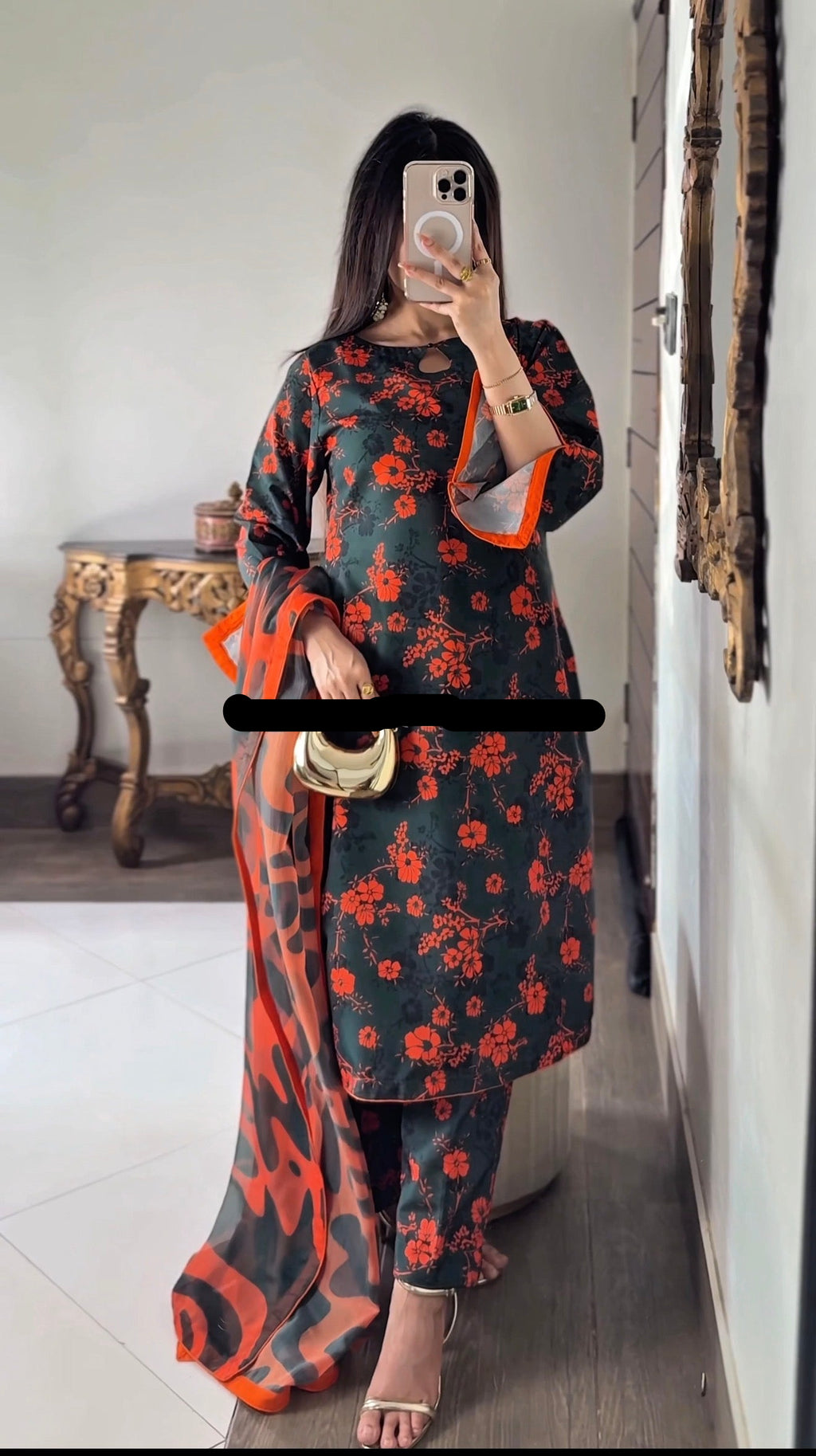 DIGITAL PRINTED SWISS LAWN 3pcs (GREEN&ORANGE)