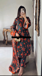 DIGITAL PRINTED SWISS LAWN 3pcs (GREEN&ORANGE)
