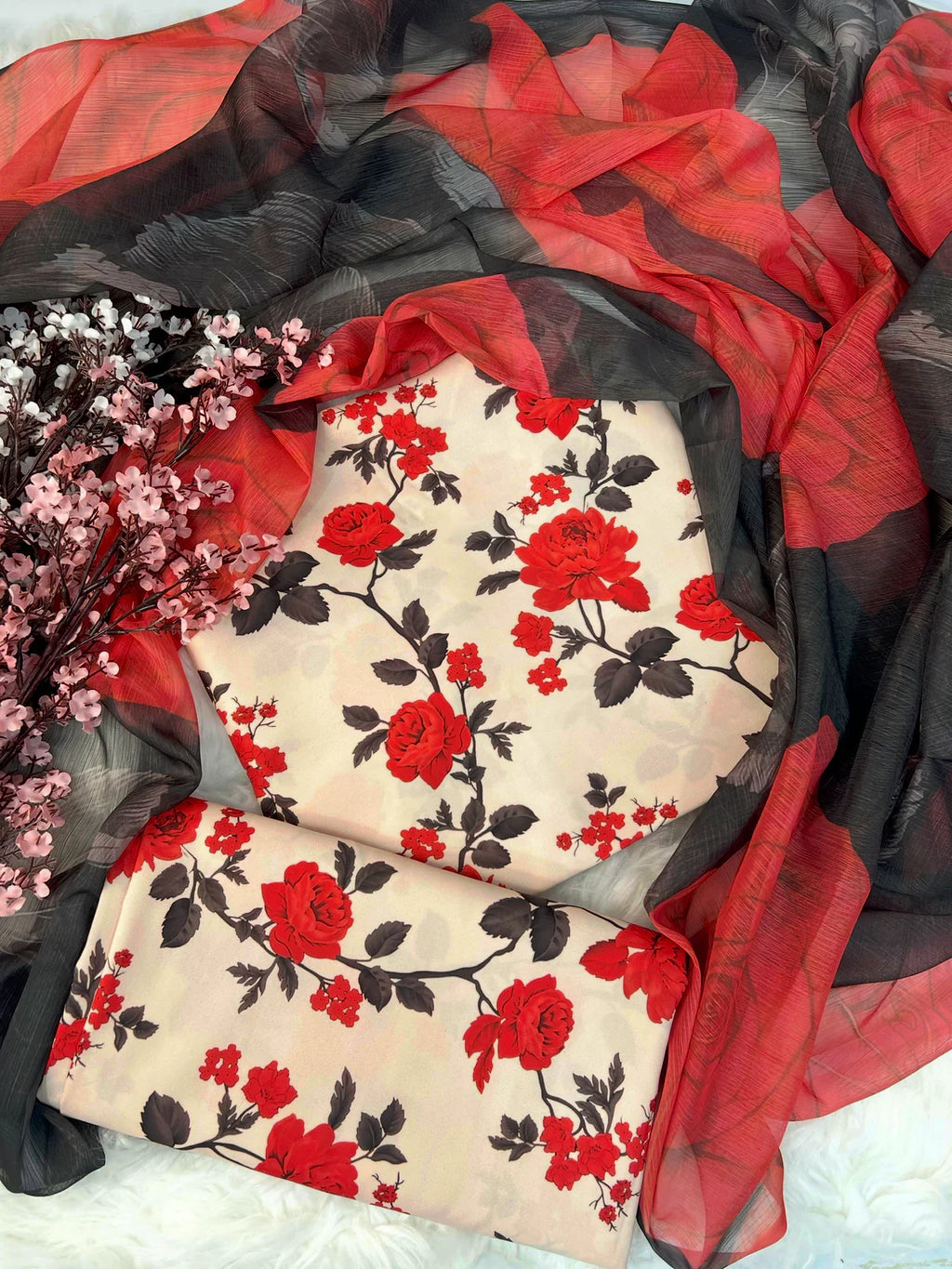 DIGITAL PRINTED SWISS LAWN 3pcs (Red Blossom)