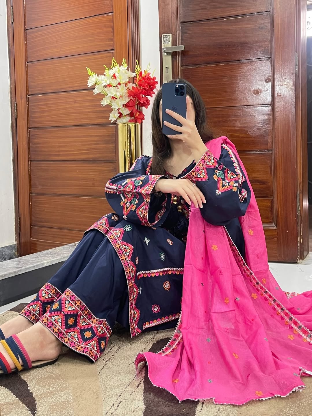DHANI Premium 3-Piece Embroidered Cotton Suit