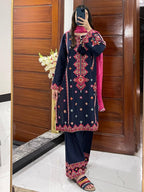 DHANI Premium 3-Piece Embroidered Cotton Suit