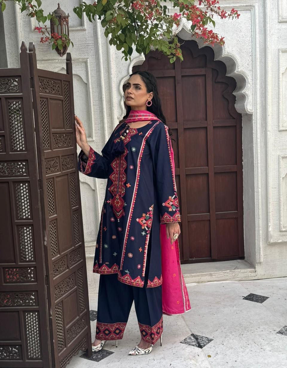 DHANI Premium 3-Piece Embroidered Cotton Suit