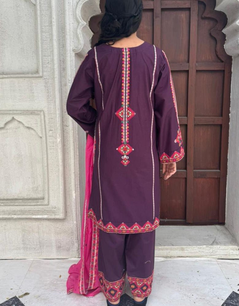 DHANI Premium 3-Piece Embroidered Cotton Suit