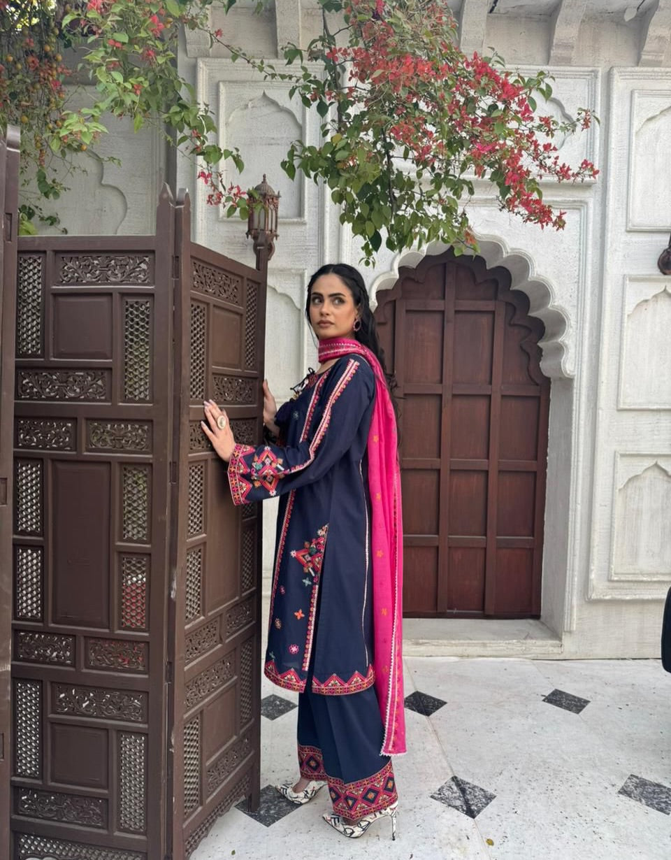 DHANI Premium 3-Piece Embroidered Cotton Suit