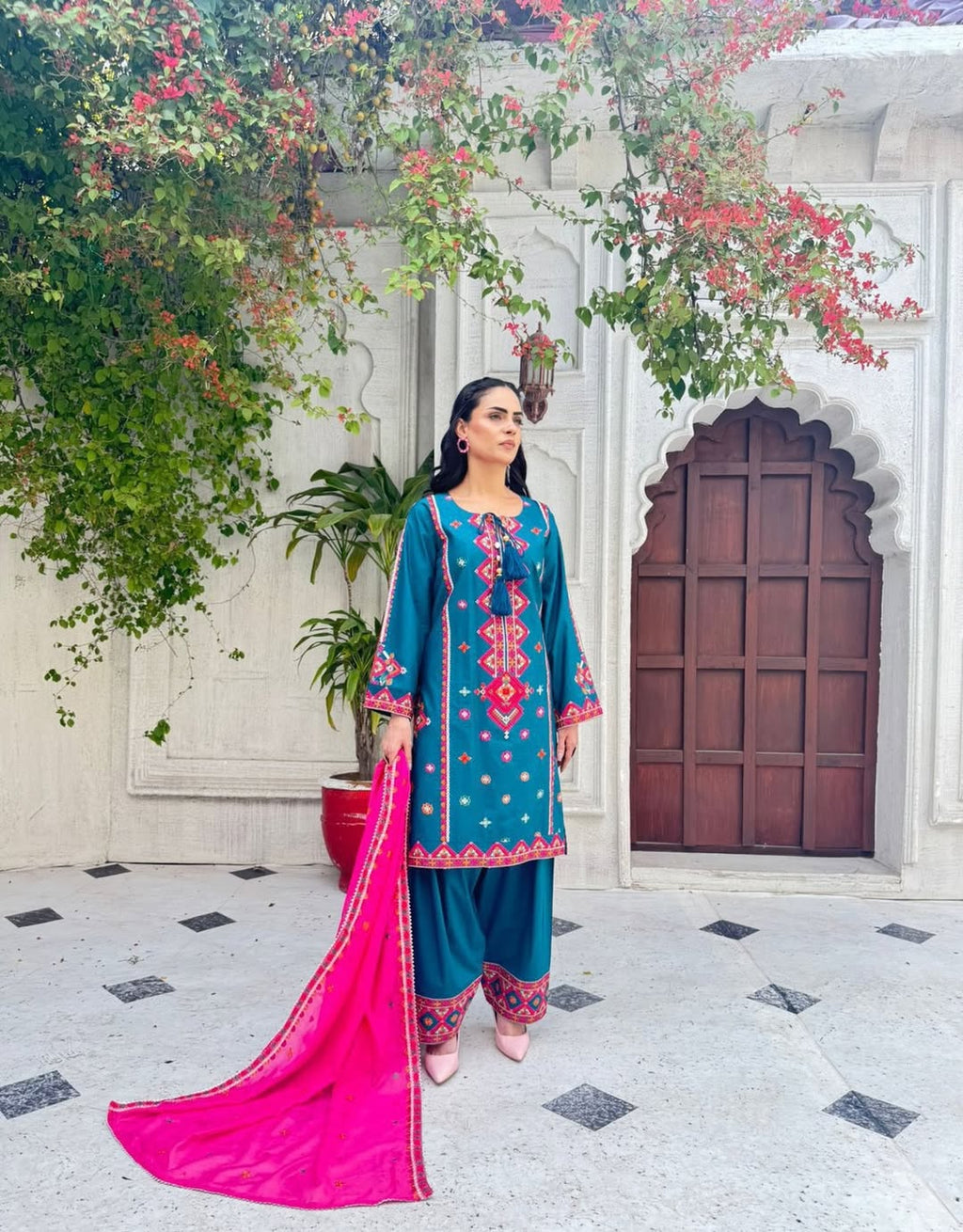 DHANI Premium 3-Piece Embroidered Cotton Suit