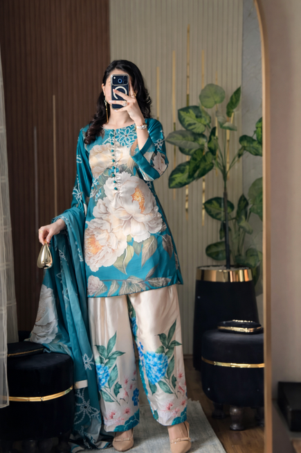 DHANI Digital Print Silk 3pcs (Emerald Bloom)