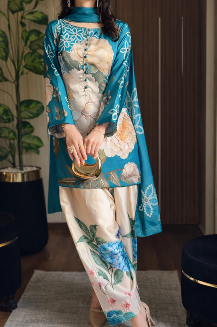 DHANI Digital Print Silk 3pcs (Emerald Bloom)