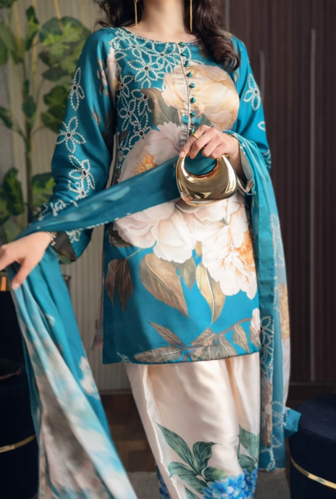 DHANI Digital Print Silk 3pcs (Emerald Bloom)