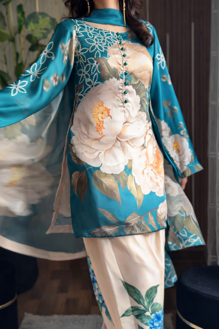 DHANI Digital Print Silk 3pcs (Emerald Bloom)