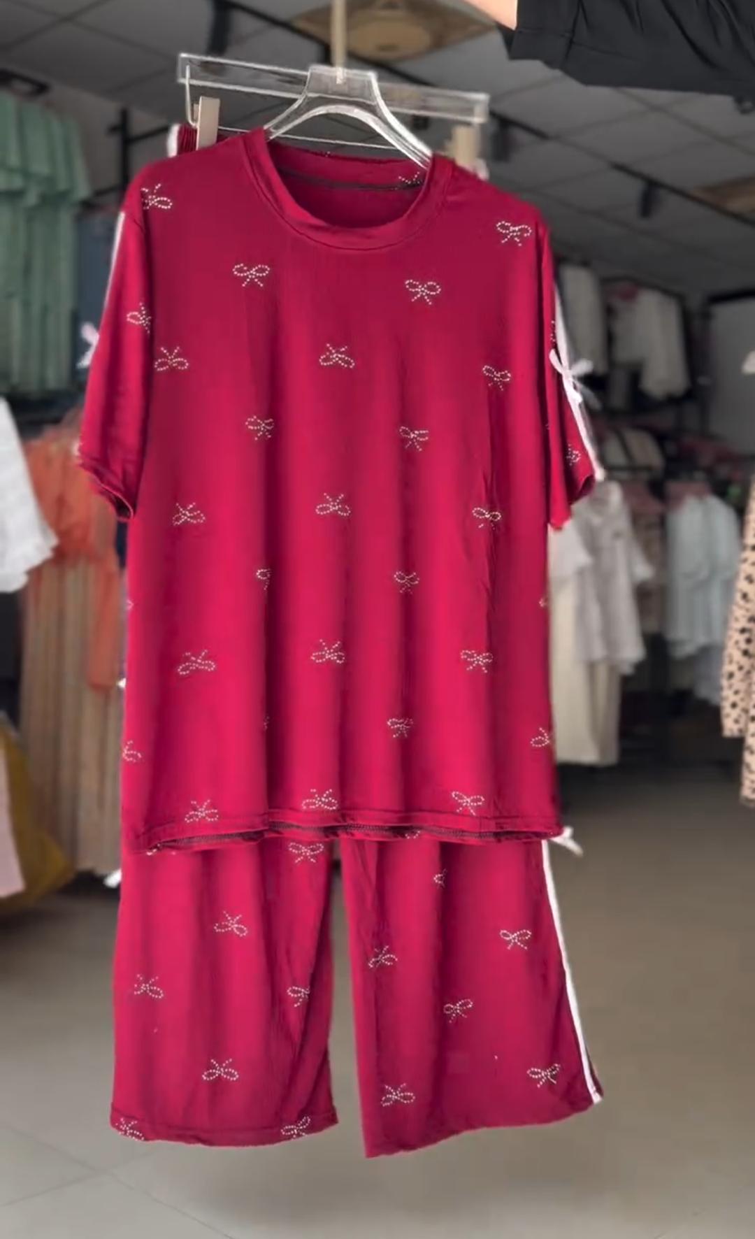 Women Bow Print T-Shirt With Plazo Set – Summer Collection