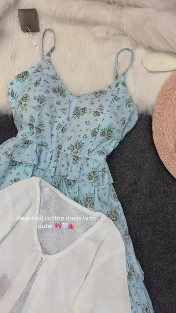 Summer Floral Cotton Dress with Outer